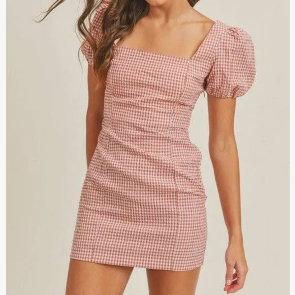 Lush. Pink Gingham Dress